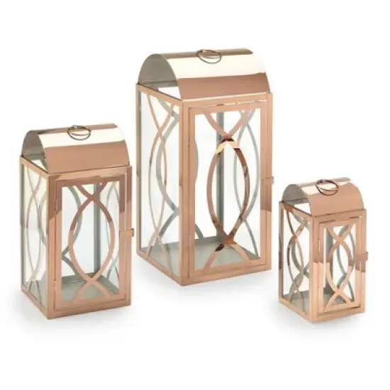 Pebble Lane Living Rogan Metal Lantern Set Rose Gold image {5}