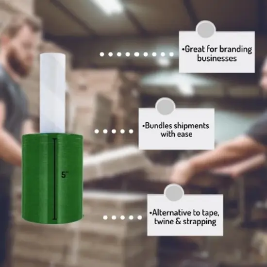 PSBM 12 Rolls Opaque Green 5" x 1000 Ft. Mini Extended Core Pallet Stretch Wrap 80 Ga image {4}