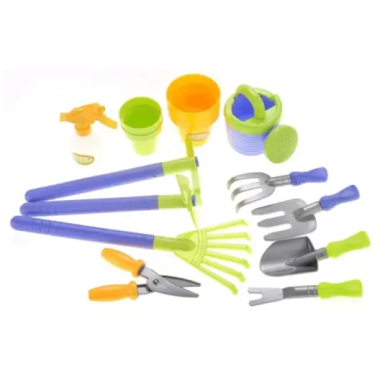 Insten Garden Wagon Playset with Rake, Hoe, Spade, Shovel, Pots & Other Tools, Gardening Toys for Kids image {2}