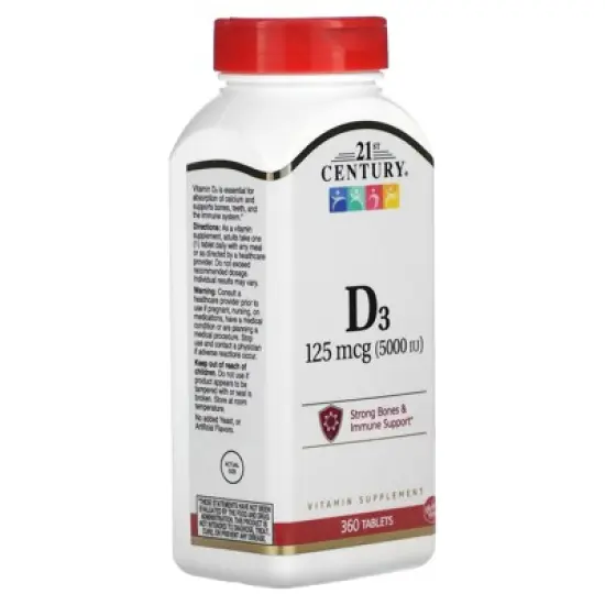 21st Century Vitamin D3, 125 mcg (5,000 IU), 360 Tablets image {3}