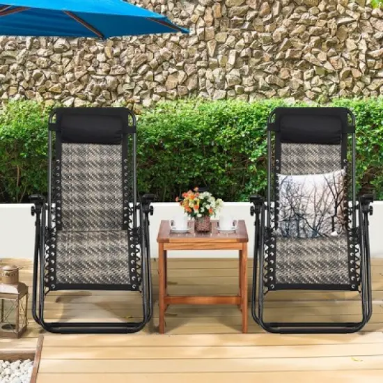 Costway 2PCS Patio Rattan Zero Gravity Lounge Chair Folding Recliner Headrest Mix Grey\Mix Brown image {11}