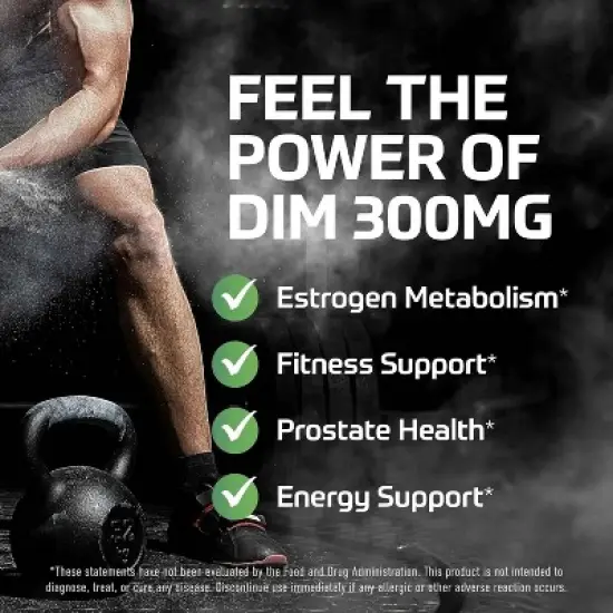 DIM 300mg For Men, Estrogen Blocker & Aromatase Inhibitor, Men&rsquo;s Hormone Balance & Fitness Booster Supplement with Diindolylmethane, SMNutrition, 60ct image {3}