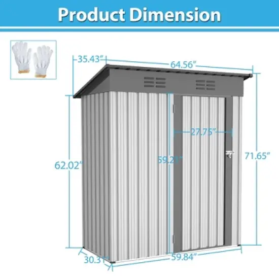 GDFStudio Chapman Galvanized Steel Storage Shed, Lockable Door Tool Shed image {3}