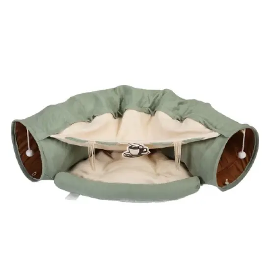 Cat's Telescopic Tunnel Cushioned Bed Pet Nest Teasing Balls Zipper Connection Feline Supplies, Bright Green image {5}