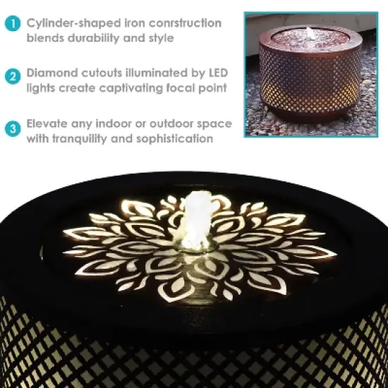 Sunnydaze Repeating Diamond Cylinder Iron Water Fountain with LED Lights - 11.75" image {1}