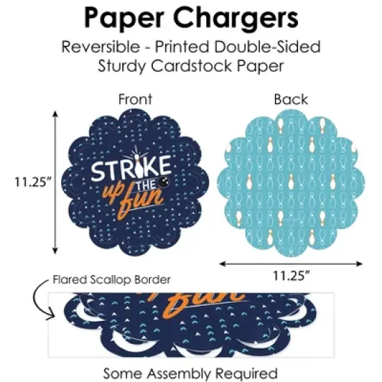Big Dot of Happiness Strike Up the Fun Bowling Birthday Party or Baby Shower Paper Charger and Table Decorations Chargerific Kit Place Setting for 8 image {3}