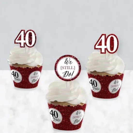 Big Dot of Happiness We Still Do - 40th Wedding Anniversary - Cupcake Decoration - Anniversary Party Cupcake Wrappers and Treat Picks Kit - Set of 24 image {2}