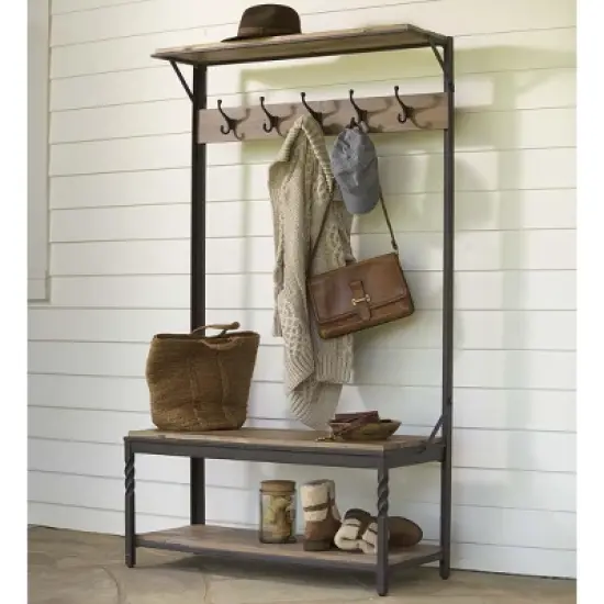 Plow & Hearth - Deep Creek Rustic Coat Rack with Storage & Shelves - Made from Reclaimed Wood image {1}
