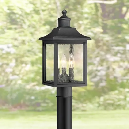 John Timberland Moray Bay Rustic Mission Outdoor Post Light Black 17" Clear Seedy Glass for Exterior Barn Deck House Porch Yard Patio Home Outside image {1}