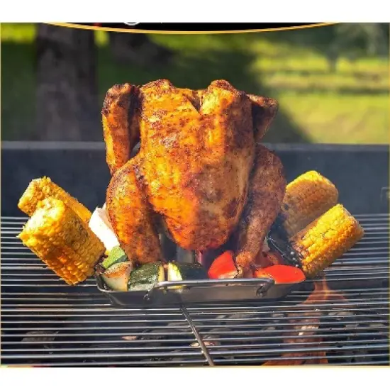 MOUNTAIN GRILLERS Beer Can Chicken Roaster Stand with Stainless Steel Holder and 4 Vegetable Spikes image {1}