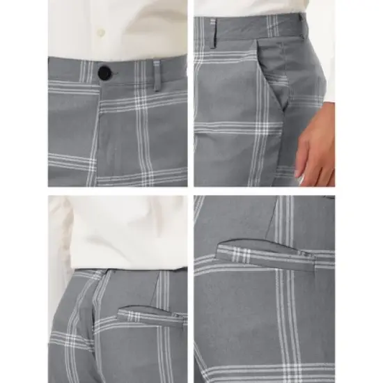Lars Amadeus Men's Plaid Casual Slim Fit Flat Front Checked Printed Business Trousers image {5}