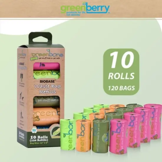 Greenbone Pet Safe Biobase Waste Bag Refills - Choice of 10 Rolls (120 Refills) or 16 Rolls (192 Refills) - 13" x 9" - Odor and Leak Proof image {3}