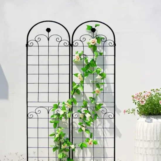 Lirago 2 Pack Metal Garden Trellis Rustproof Climbing Plant Support for Outdoor Flowers Vines Vegetables Black Powder Coated 86.7"H x 19.7"W x 1"D image {1}