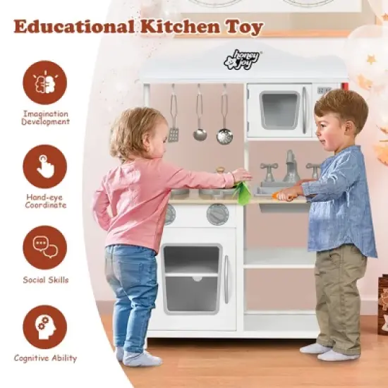 Costway Wooden Pretend Play Kitchen Set for Kids Toddlers w/ Accessories & Sink image {4}