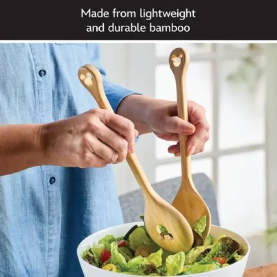 Disney Home Monochrome Set of 2 Bamboo Salad Server Set: Multicolored Kitchen Serving Bowls, Hand Wash, 8" Height image {3}