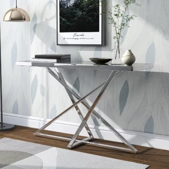 Drubeck Mirrored Rectangle Sofa Table Chrome - HOMES: Inside + Out image {1}