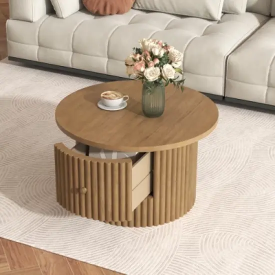 Round Coffee Table with Storage, 30.5" Wooden Center Table with Drawer, Accent Cocktail End Table for Living Room Bedroom Office image {1}