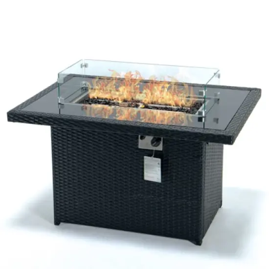 LeisureMod Mace Wicker Modern Patio Propane Fire Pit Table &ndash; Outdoor Heating Table for Patio, Deck, Balcony, Backyard, Garden, and Poolside Spaces image {16}