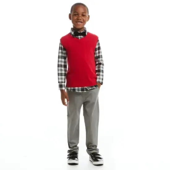 Andy & Evan  Toddler  Boys White Plaid Buttondown w/Vest Set image {1}