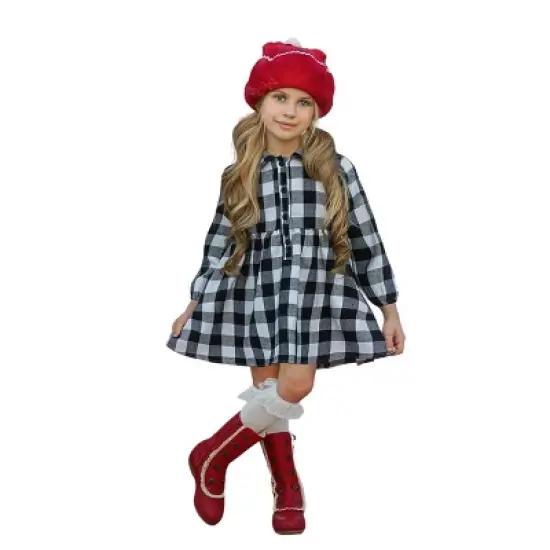 Girls Plaid Fabulous Collared Dress - Mia Belle Girls image {6}