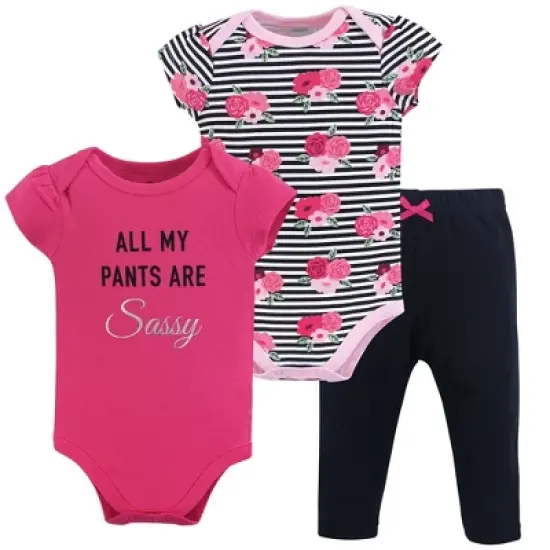 Little Treasure Baby Girl Cotton Bodysuit and Pant Set, Sassy Pants image {1}