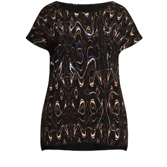 Women's Plus Size Mixed Media Top - black print | AVENUE image {2}