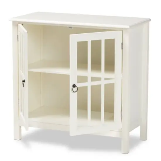 Kendall Wood and Glass Kitchen Cabinet White - Baxton Studio image {1}