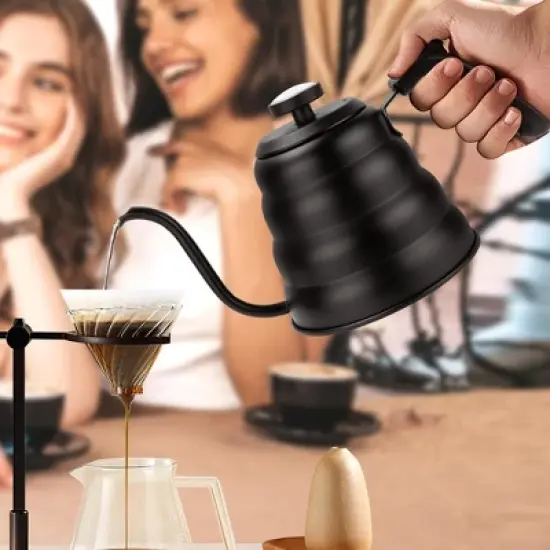 Itopfox Tea Kettle with Thermometer, Stovetop Gooseneck Kettle for Pour Over Coffee & Tea, 40oz Capacity, Black image {1}