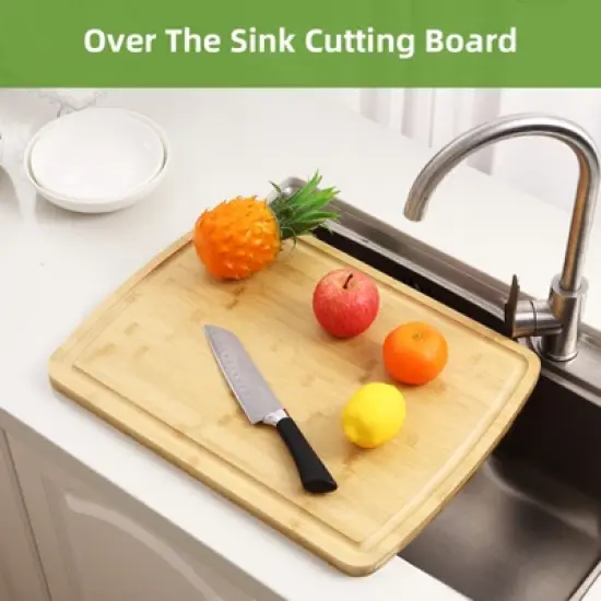 Large Bamboo Cutting Board with Juice Groove, Heat-Resistant Chopping Board, Durable Lightweight Kitchen Essential image {5}