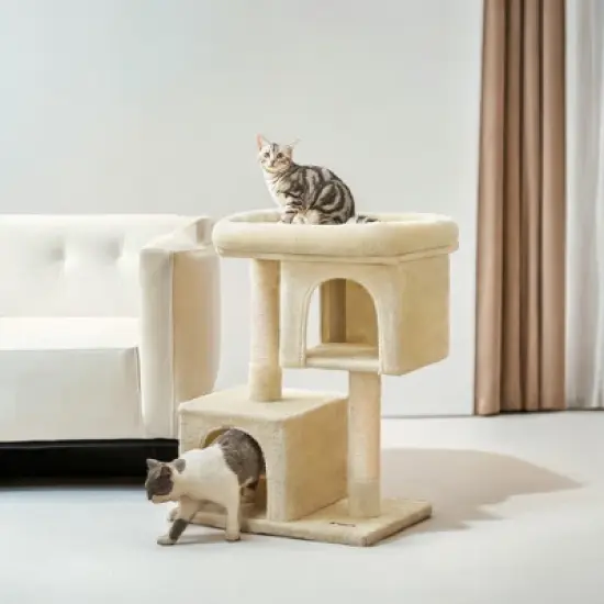 Cat Tree, 33.1-Inch Cat Tower, Cat Condo for Large Cats up to 16 lb, Large Cat Perch, 2 Cat Caves, Scratching Post, Cat Houses for Indoor image {2}