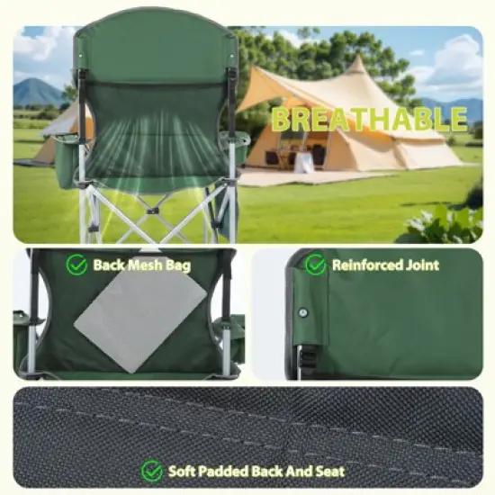 Portable Outdoor Camping Chair with Armrests, Built-in Cooler Bag, Cup Holder & Storage Pocket for Travel & Picnics image {3}