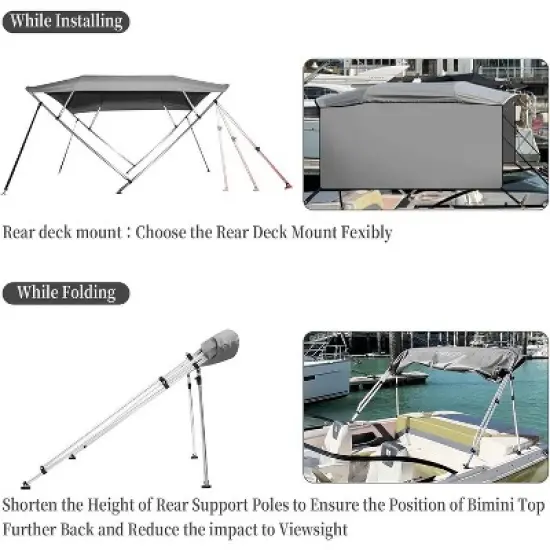 4 Bow Bimini Top Boat Cover with 1" Aluminum Alloy Frame, 600D Marine Grade Fabric, Adjustable Rear Support Poles, Zippered Storage Boot & Heavy Duty image {4}