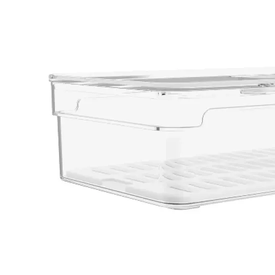 OU Fridge Organizer Bin with Vented Lid, Clear Stackable Refrigerator Storage Bin, Produce Kitchen Storage Container, 11.8" Depth, BPA Free image {3}