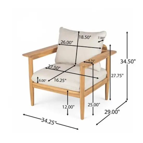 2-Piece Acacia Wood Outdoor Club Chair Set with Beige Cushions and Wide Backrest,Lounge Armchairs for Patio or Garden-The Pop Home image {3}