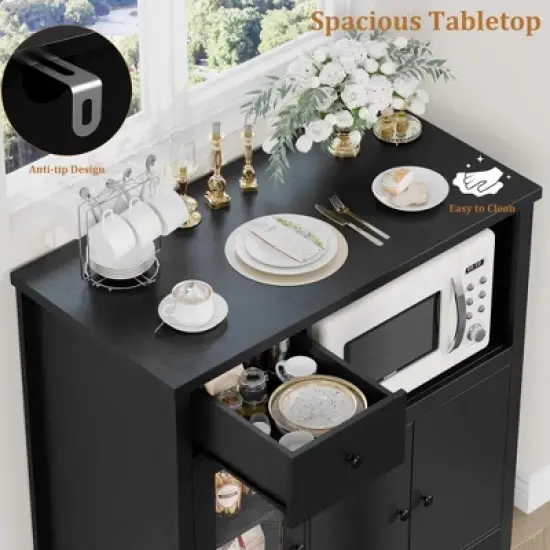 Kitchen Microwave Cabinets/Stand with 3 Doors and 1 Drawer, Buffet Cabinet Sideboard with Adjustable Shelves, Pantry Storage Cabinet for Kitchen image {5}