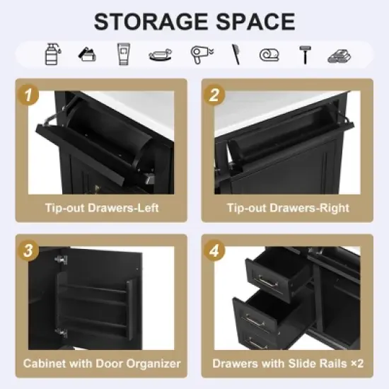 Whisen 36" Bathroom Vanity with Ceramic Sink Top, 4 Drawers & Soft-Close Door, Freestanding Cabinet with Metal Handles, 8" Faucet Holes image {2}