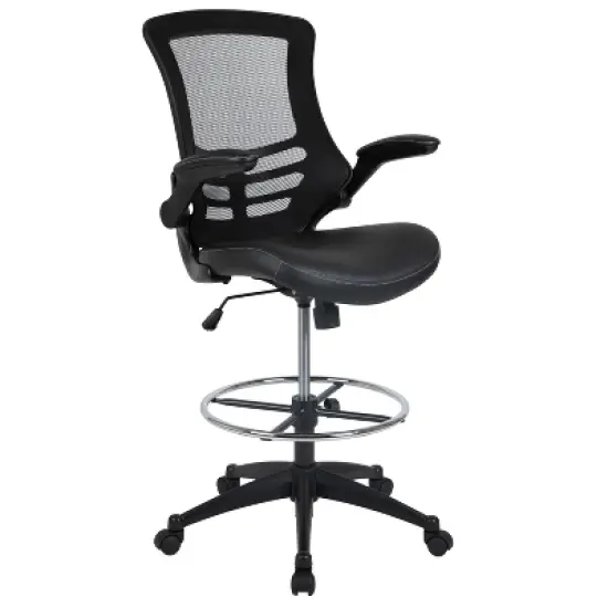 Emma and Oliver Mid-Back Mesh Ergonomic Drafting Chair with Foot Ring and Flip-Up Arms image {14}