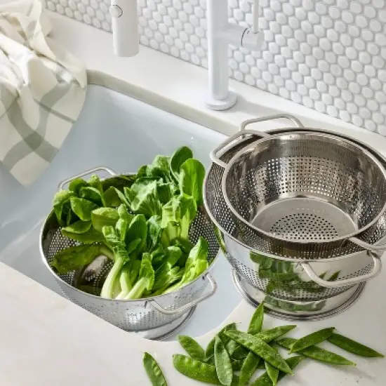 3pc (1.5qt, 3qt, and 5qt) Stainless Steel Colander Set Silver - Figmint&trade;: Kitchen Strainer Collection, Dishwasher-Safe image {1}