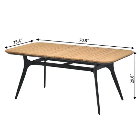 Decksplore 4/6 Person Rectangular Outdoor Dining Set, Teak Outdoor Dining Set with Rectangular Table & Umbrella Hole Non-Extension image {3}