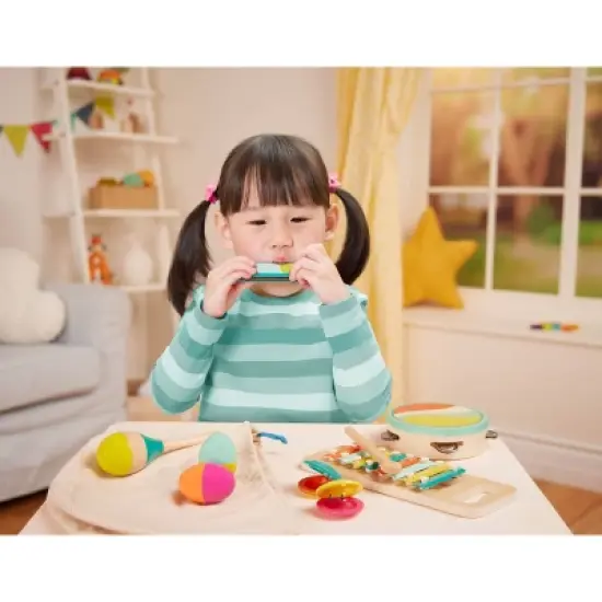 B. toys - Wooden Instrument Set - Xylophone, Tambourine, Harmonica & More - Make A Melody - 9pc image {1}