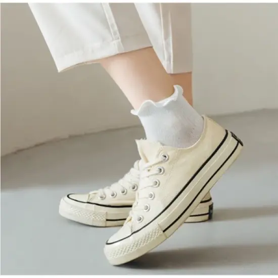 Anna-Kaci Women's 5-Pack Ribbed Ankle Socks with Ruffle Lettuce Trim Soft Stretch Cotton Cute Everyday Style image {4}