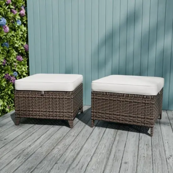 EAGLE PEAK Ocean Vista 2 Piece Wicker Patio Ottoman Set, Variated Wicker Multipurpose Square Ottomans image {9}