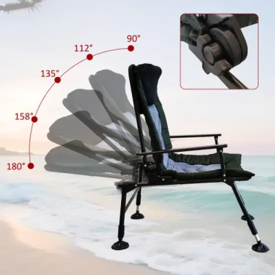 YUHAO Outdoor Adjustable Backrest Portable Folding Reclining for Camping Beach Hiking Fishing，Green+black+grey image {5}