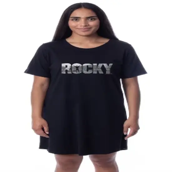 Rocky Womens' Balboa Movie Film Title Logo Nightgown Sleep Pajama Shirt Black image {3}