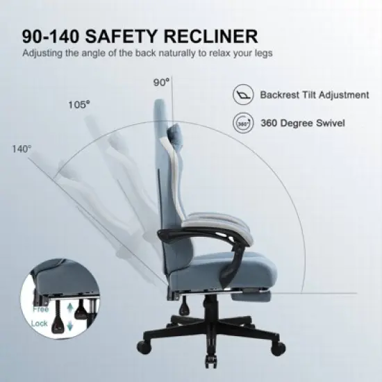GTPLAYER Gaming Chair Fabric Office Chair with Linkage Armrests Computer Chair Light Blue image {2}