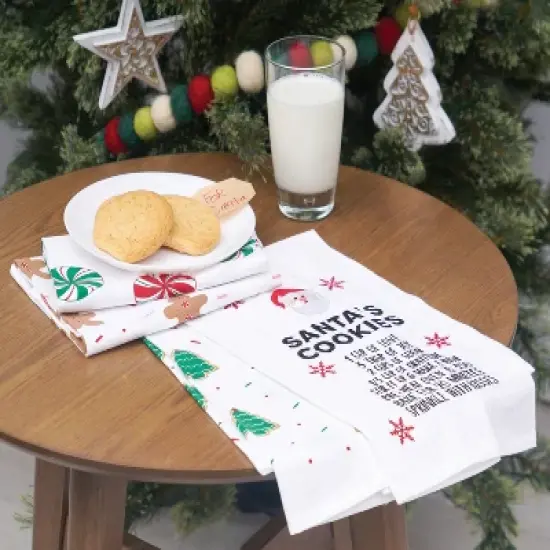 C&F Home Holiday Christmas "Santa's Cookies" Recipe with Santa Claus Face Cotton Flour Sack Kitchen Dish Towel Decor Decoration  27L x 18W in. image {1}