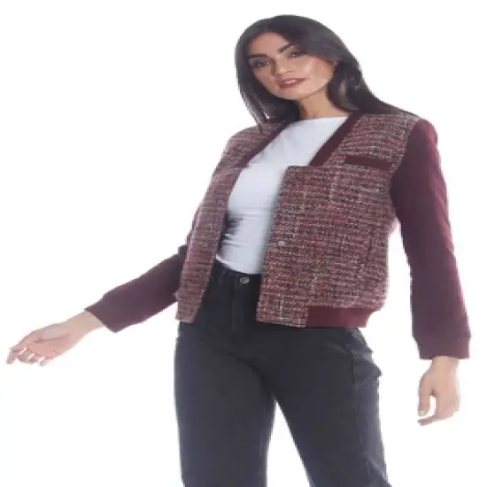Members Only Women's Updated Tweed Varsity Jacket with Contrast Sleeve image {3}