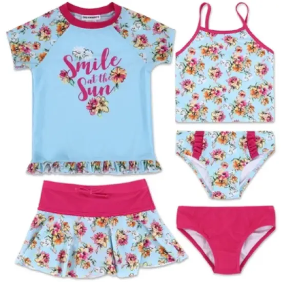 Trolls Kindi Kids JoJo Siwa Poppy Unicorn Girls One Piece Bathing Suit Bikini Top Rash Guard Skirt and Bottom 5 Swimsuit Set Toddler image {13}