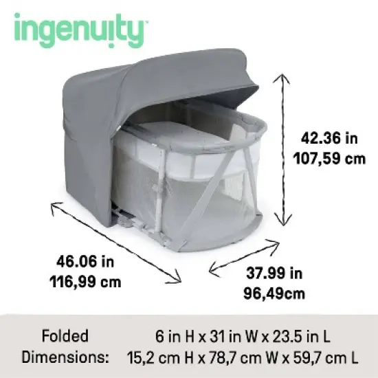 Ingenuity Dream Retreat 3-in-1 Portable Bassinet, Playard and Light Blocking Shade, 0-36 Months - Neutral image {6}