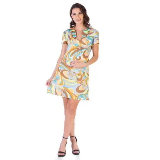 24seven Comfort Apparel Blue Short Sleeve Loose Casual Maternity Mini Dress image {9}